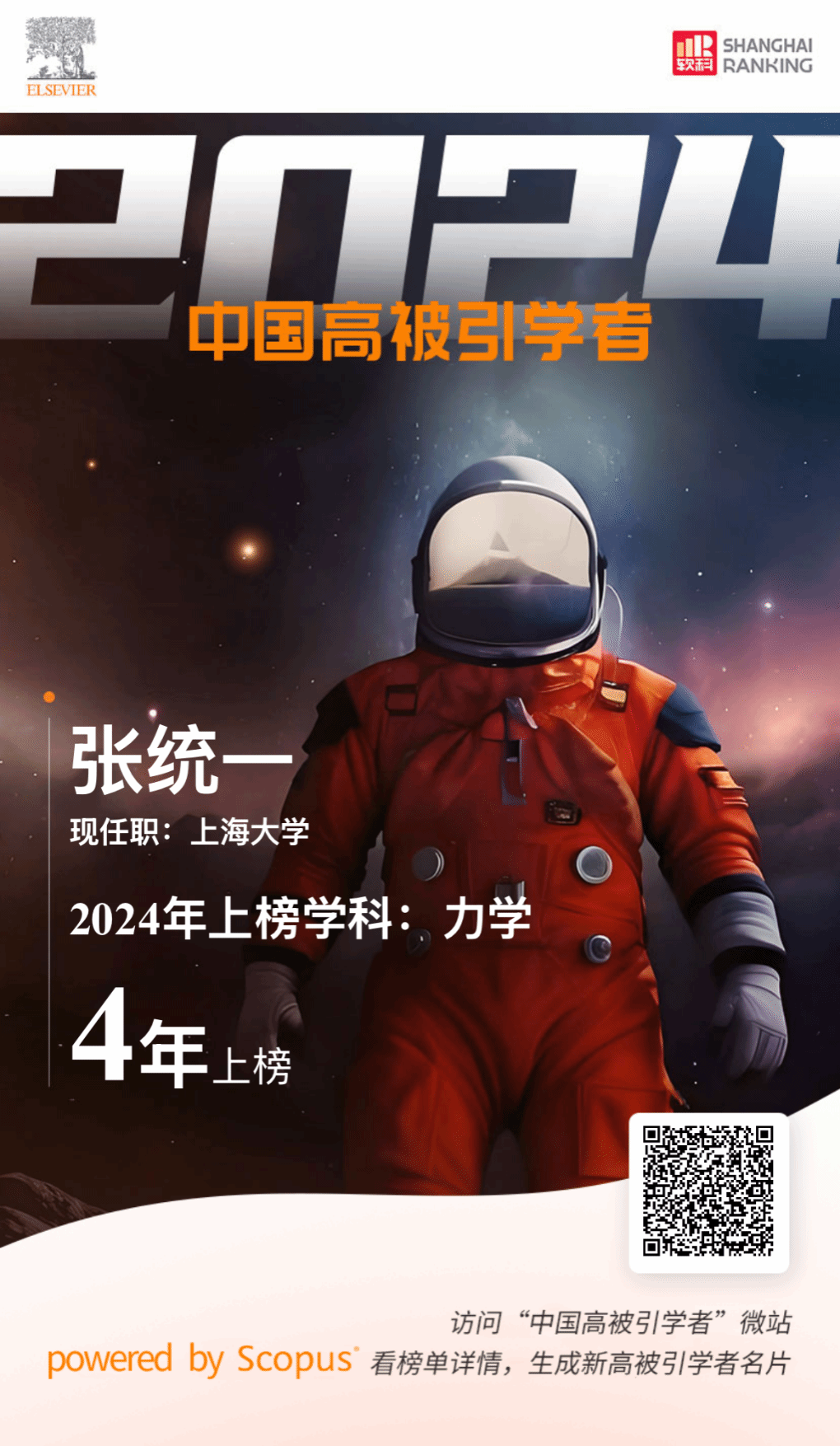 张统一院士入选2024“中国高被引学者”榜单-尊龙凯时